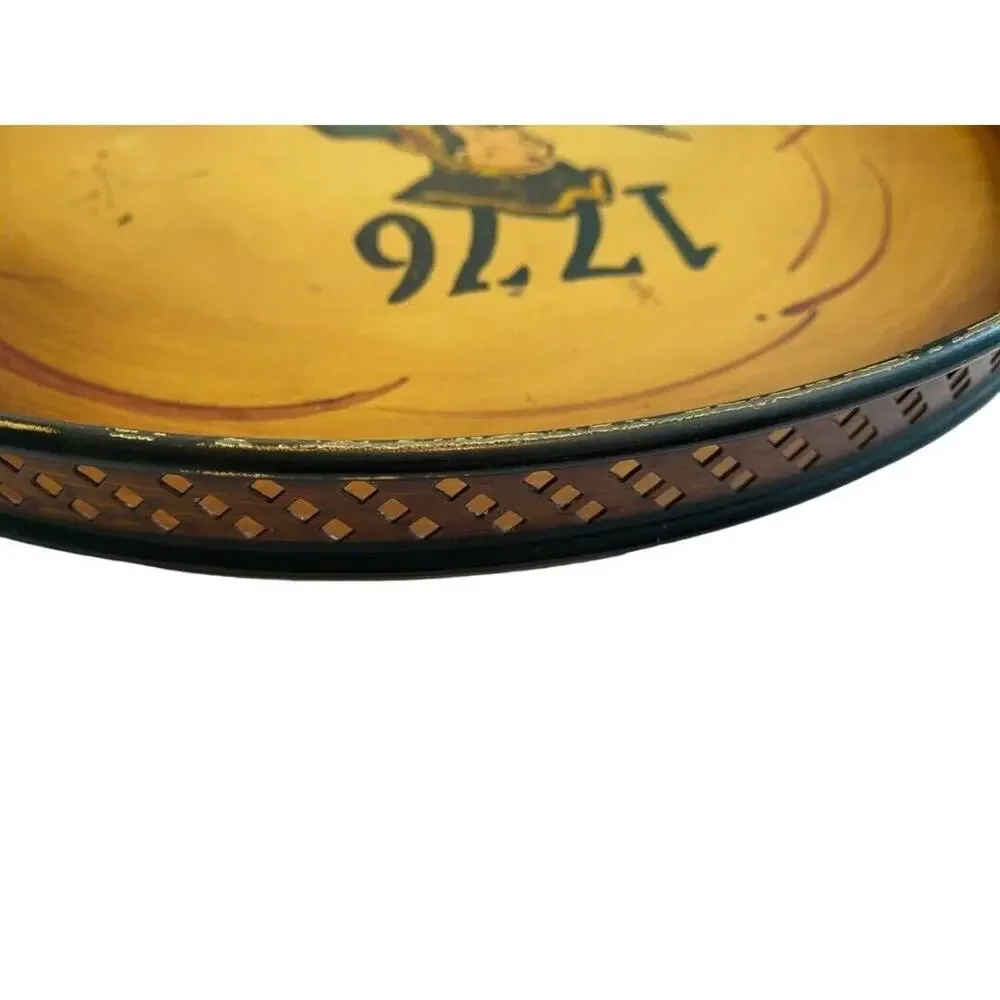 1776 Round Serving Tray Metal Painted Vintage